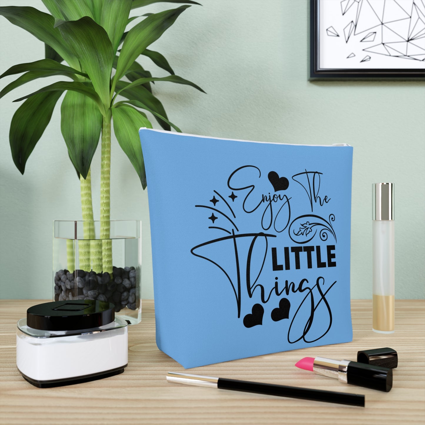 Enjoy the little things - Blue Cotton Cosmetic Bag