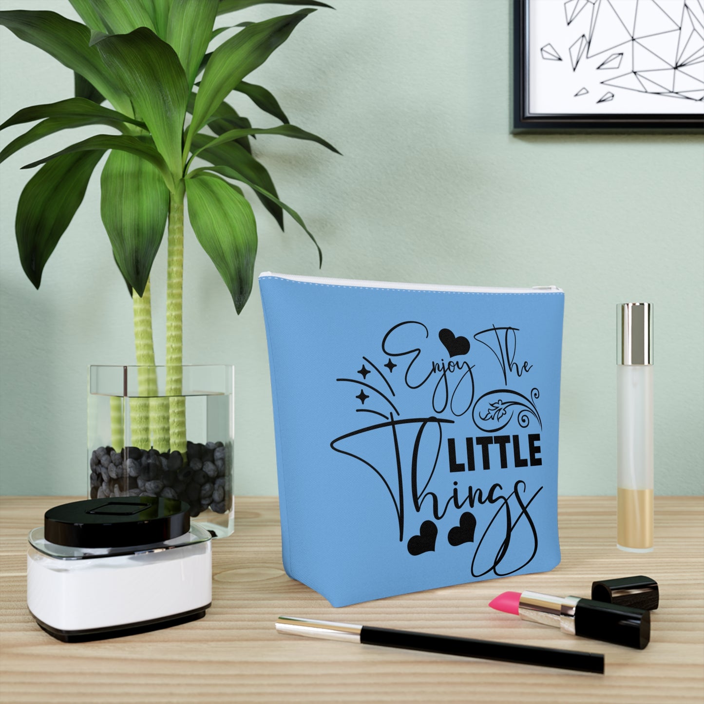 Enjoy the little things - Blue Cotton Cosmetic Bag