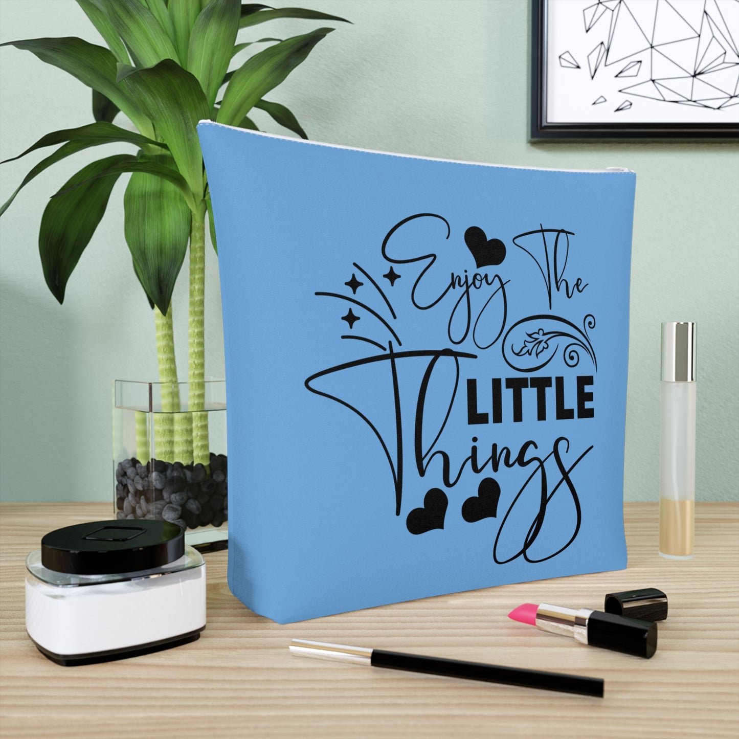 Enjoy the little things - Blue Cotton Cosmetic Bag