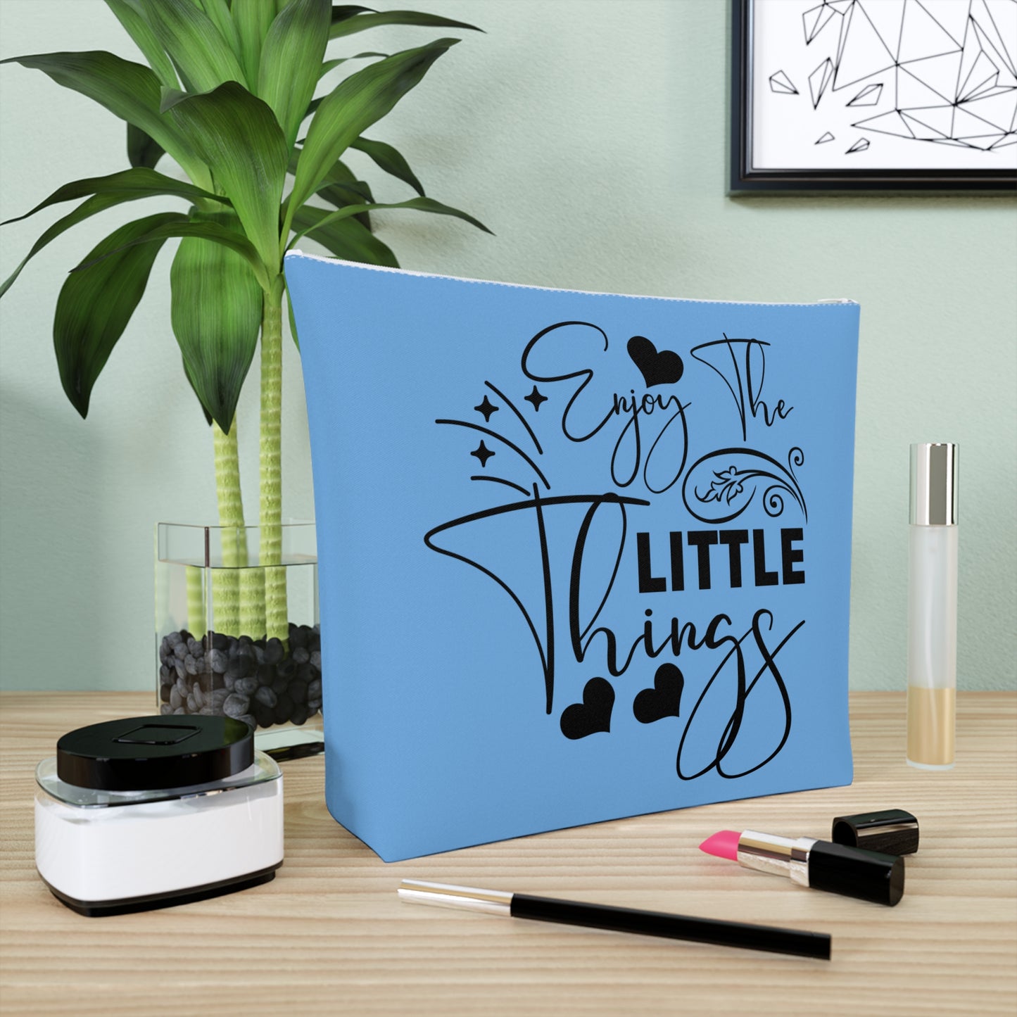 Enjoy the little things - Blue Cotton Cosmetic Bag